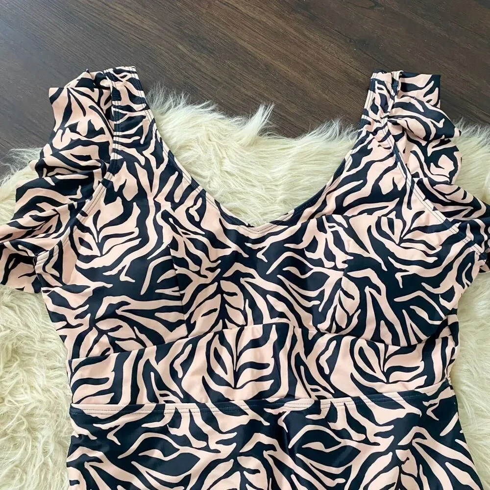 NWOT Chic Soul Spending My PTO Swimsuit, Zebra pattern Size 3XL